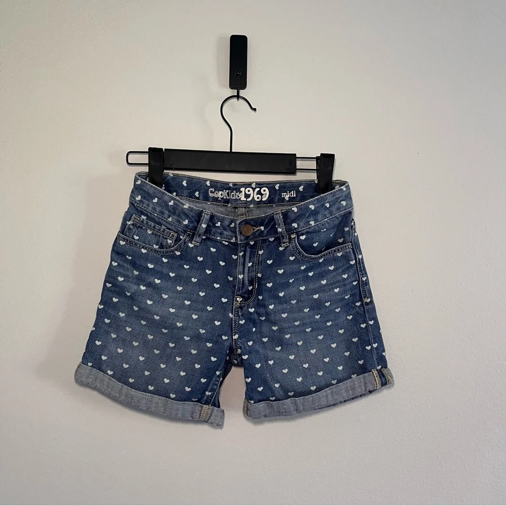 GAP Kids • Heart Print Blue Denim Shorts